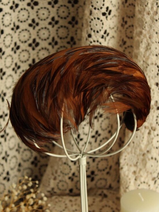 Accessories - Vintage 1950s Half Hat, Pheasant Feather Juliet Cap,  Millinery